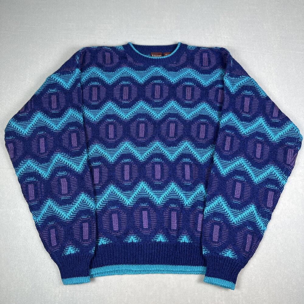 Vintage Bachrach Sweater Wool Blend Mens Size Large Colorful Blue Purple